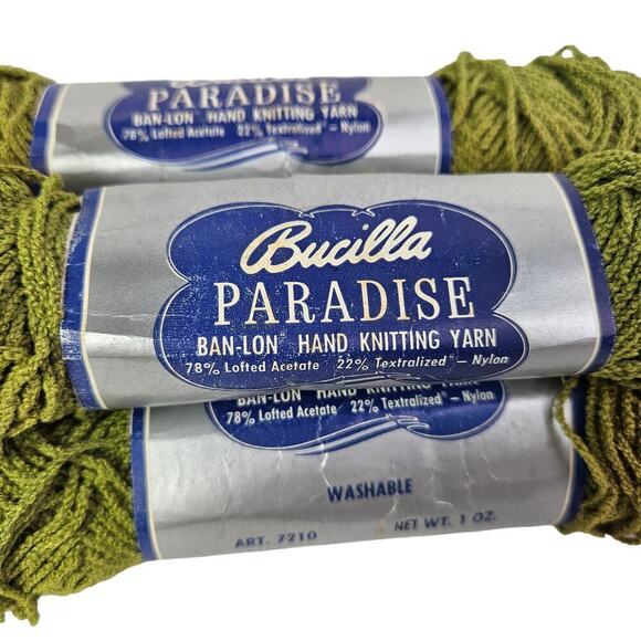 Bucilla Paradise Knitting Yarn Lot of 5 Skeins Olive Green 449 Acetate Nylon Vtg - Picture 5 of 6